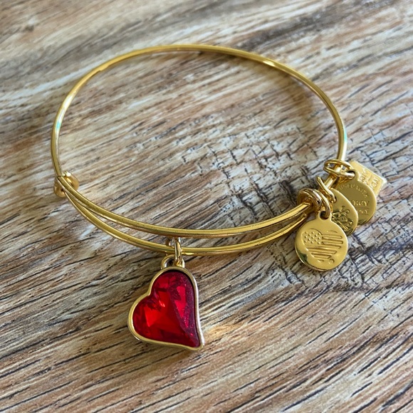 Alex & Ani Red Heart of Strength Gold Bangle - Picture 2 of 2